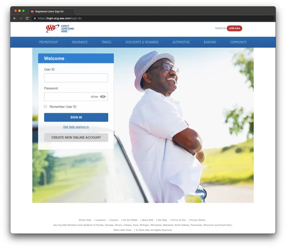 AAA SSO Login Screen