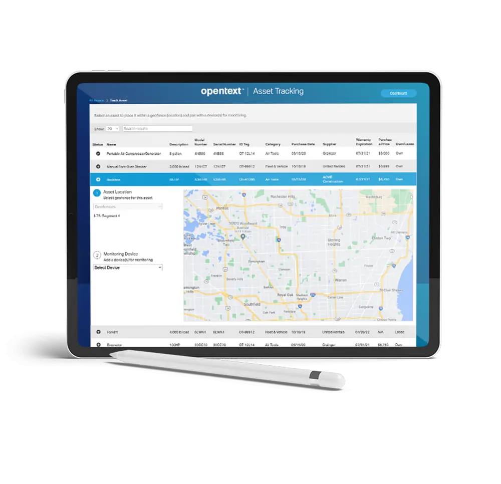 OpenText IoT Solution Accelerators tablet interface